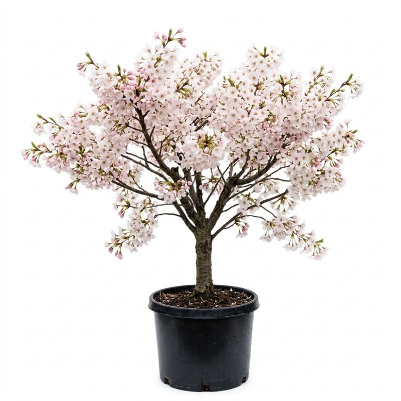 White Cherry Blossom Tree Live Plant 2-3 Ft, Flowering Cherry Tree for Outdoor Garden, Ornamental Vibrant Bloom Tree for Yard, Landscape or Garden Planting, 3 Gallon Pot, No Ship to CA