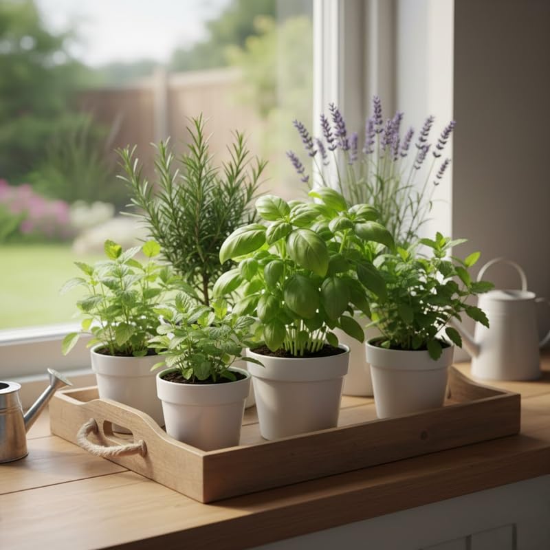 Set 4 Assorted Herb Live Plants, Fragrant and Edible Herbs Packs (Lemon Balm, Mint, Basil, Rosemary and Other Herb Varieties), Well Rooted 4-6'' Tall