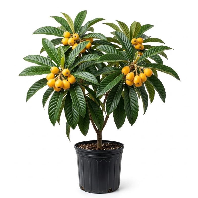 Loquat Tree Live Plant in 3 Gallon Pot, Loquat Fruit Tree for Outdoor Garden, Tropical Fruit Tree for Backyard Orchard, Patio Containers or Landscape Growing, No Ship to CA