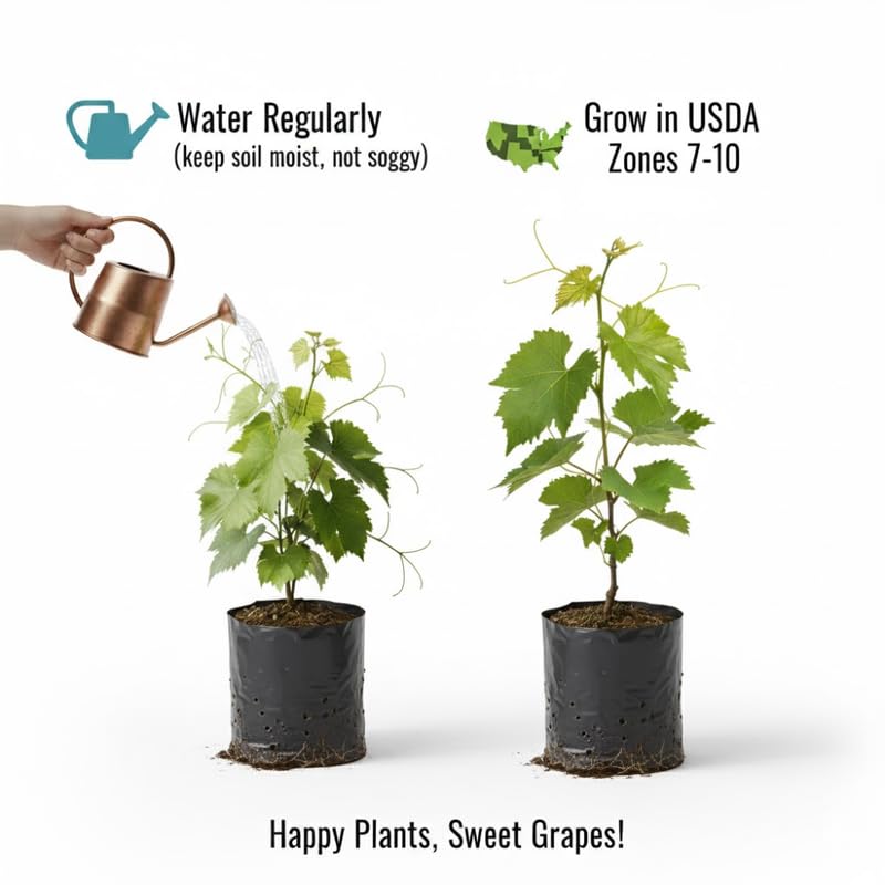 Set of 3 Black Muscadine Grape Plants Live, 4-6" Tall Seedless Grape Vines for Outdoor Planting, Hardy Fruit Plants for Garden and Vineyard