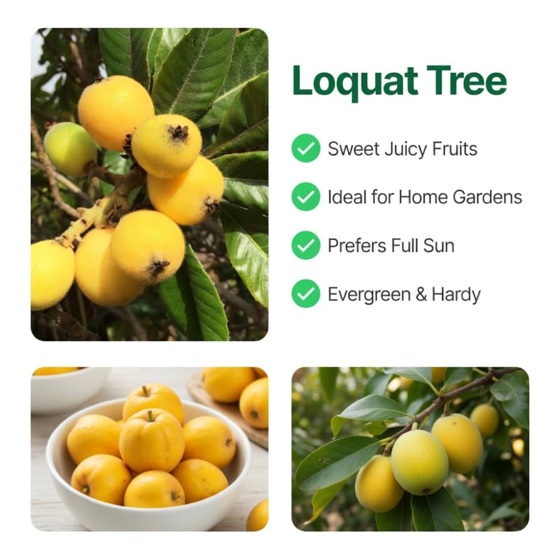 Loquat Tree Live Plant - 2-3 Ft Tall in 1 Gallon Pot, Sweet Loquat Fruit Tree for Outdoor Garden and Patio, No Ship to CA
