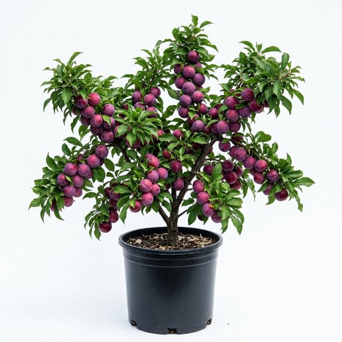Santa Rosa Plum Tree Live Plant, Rosa Plum Plant Live in 3 Gallon Pot, 3 Feet Tall, Well Rooted, Tropical Fruit Tree for Outdoor Garden, No Ship to CA