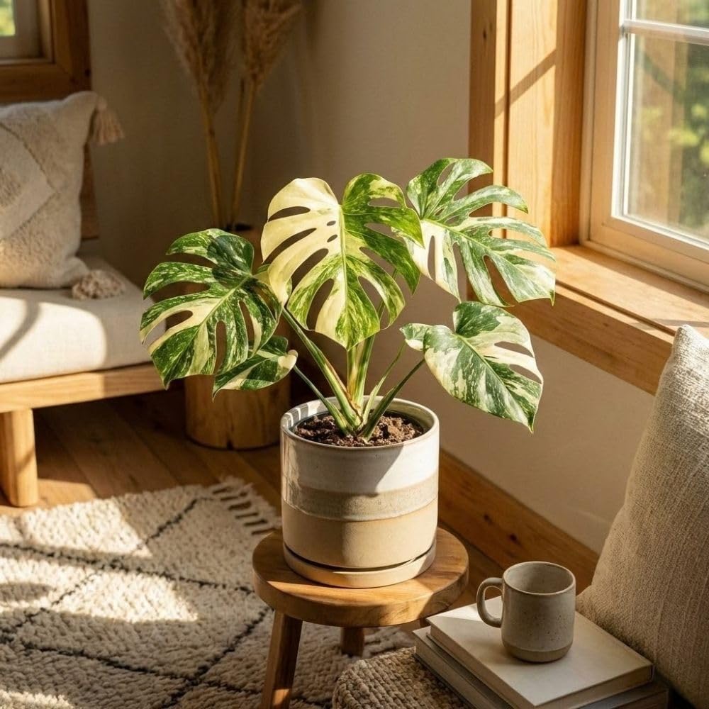 Thai Constellation Monstera Live Plant 4-6 Inch Tall, Live Thai Constellation Monstera Houseplant for Planting Indoor, Variegated Houseplant