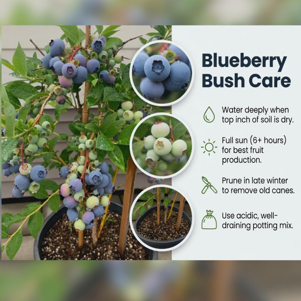 Sweet Blueberry Tree Live Plant in 1 Gallon Pot, 1-2 Ft Tall Blueberry Bush, Berry Fruit Plant for Outdoor Garden, No Ship to CA