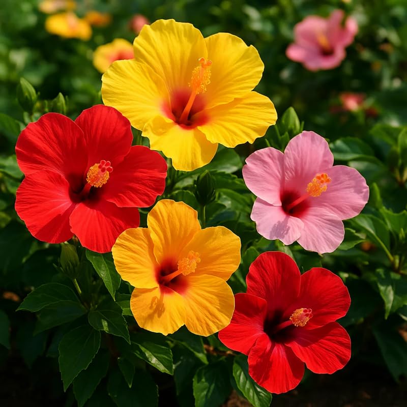 Set 4 Hibiscus Plants Live, Tropical Flowering Shrub, 4-8" Tall, Cold Hardy Bush (Mixed Hibiscus)