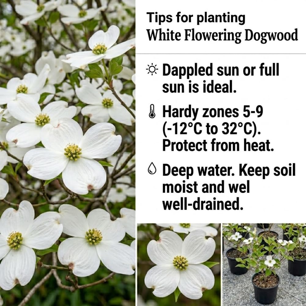 Set 2 Dogwood Bare Root Plants, Flowering Dogwood Tree Live Plant, 12-18 Inches Tall, Spring Blooms, Flowering Ornamental Tree for Outdoor Garden