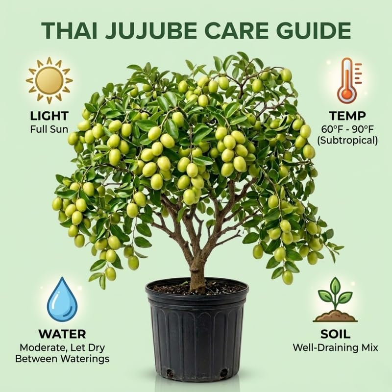 Jujube Tree Live Plant 1 Ft Tall, Outdoor Jujube Plant for Backyard Orchard, Raised Beds or Patio Containers, No Ship to CA (Green Jujube)
