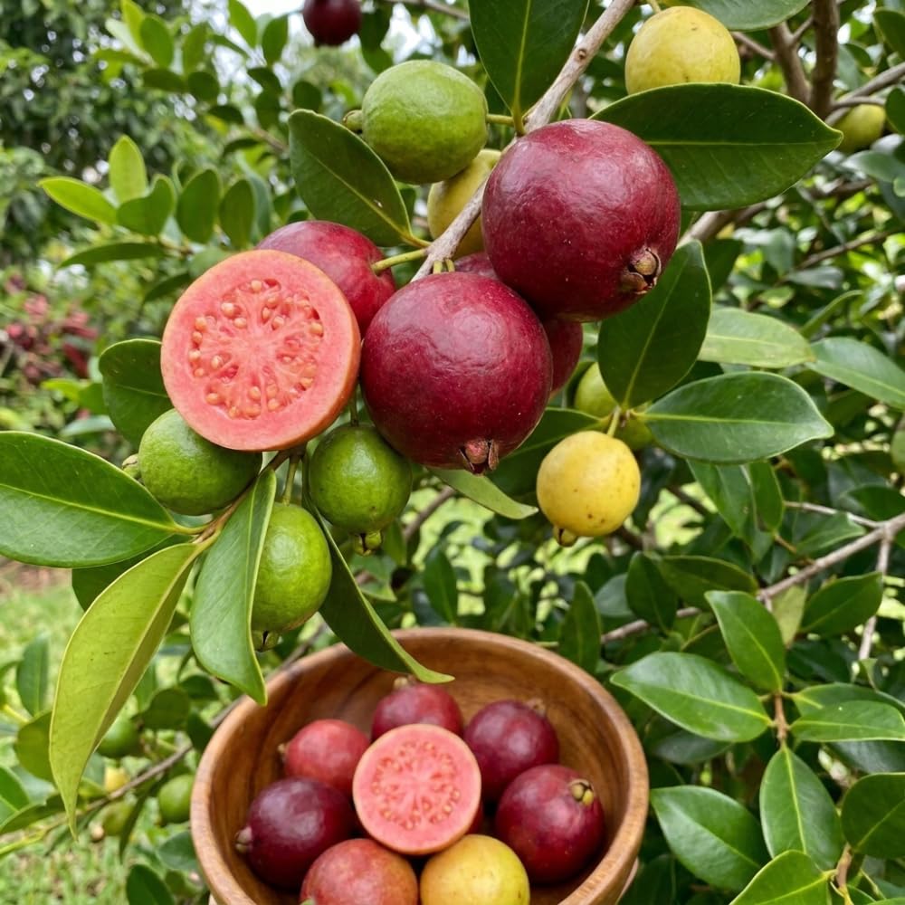 Strawberry Guava Tree Live Plant, Red Guava Fruit Tree, Sweet Tropical Fruit, 1 Feet Tall in 1 Gallon Pot, No Ship to CA