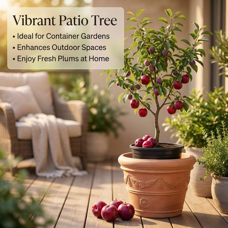 Santa Rosa Plum Tree Live Plant 2.5-3 Feet Tall, Sweet Plum Fruit Tree for Backyard Orchard, Patio Containers or Home Garden Growing, No Ship to CA