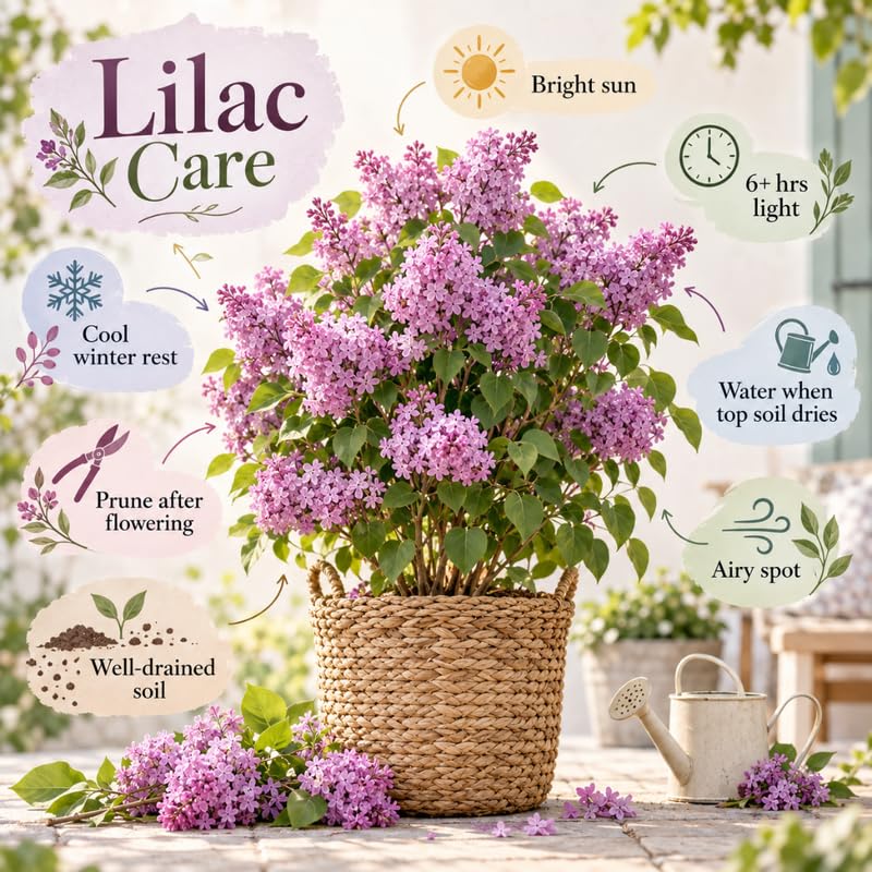 Pink Lilac Live Plant, Syringa Flowering Shrub, 6"+ Tall