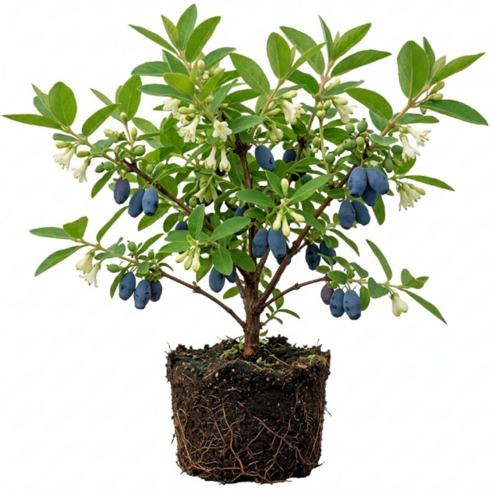Haskap Bush Plant, Blue Honeyberry Plants, 4-8" Tall Starter Plant in Soil