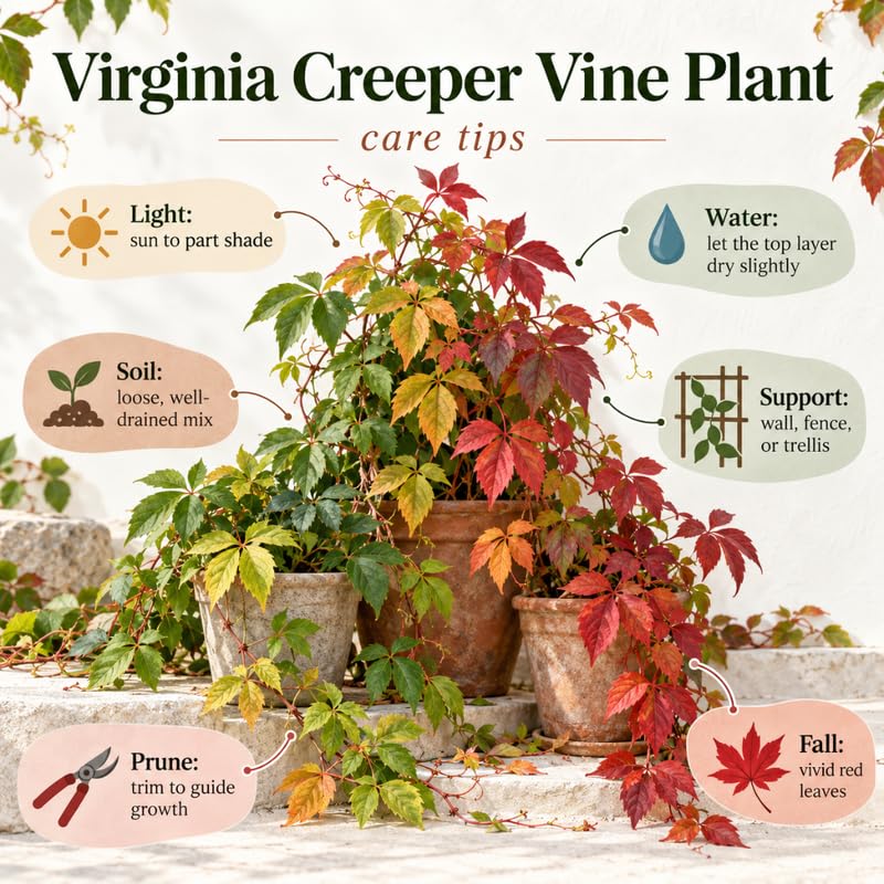 4 Virginia Creeper Live Starter Plants, Red Ivy Climbing Vine