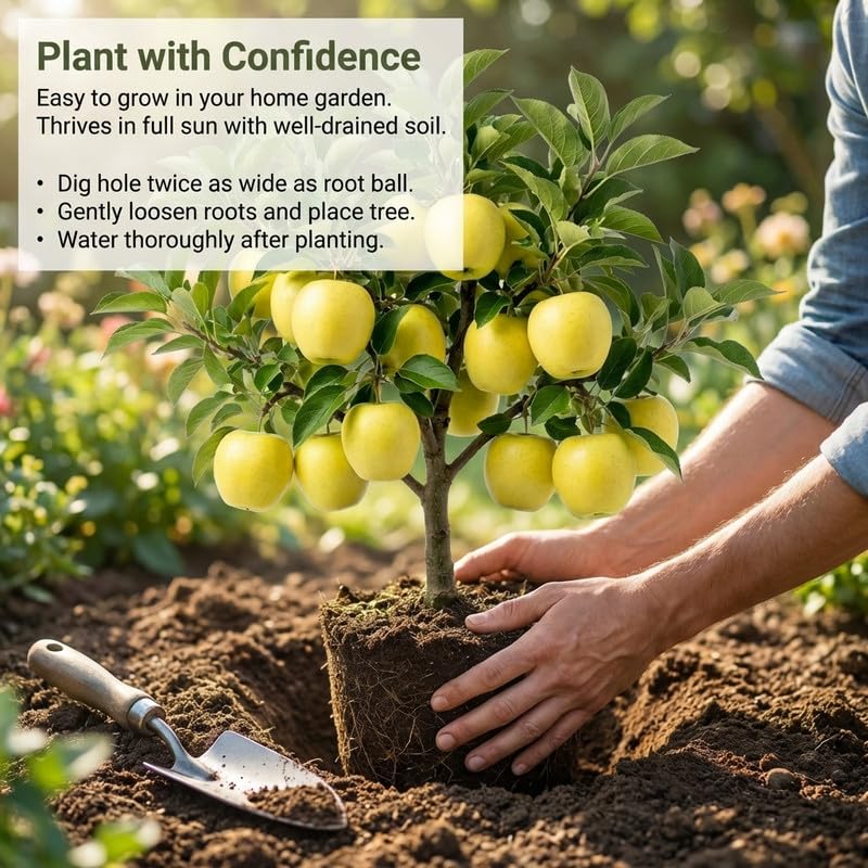 Live Yellow Delicious Apple Tree 3 Feet Tall, Fruit Apple Tree Plant for Outdoor Garden in 5 Gallon Pot, Sweet Apples for Backyard Orchard, Patio Container or Home Garden, No Ship to CA