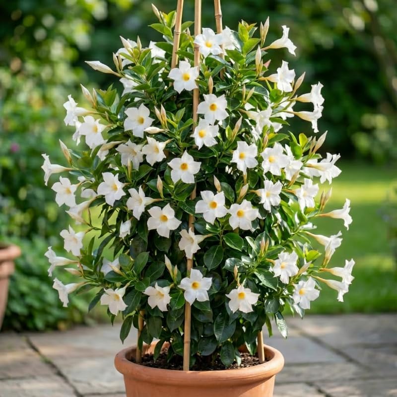 2 White Mandevilla Live Plants Vine, Mandevilla Trees Seedlings, Winter Hardy, Spring Flowering Shrubs for Outdoor Planting, Starter Size 4-7" in Tall