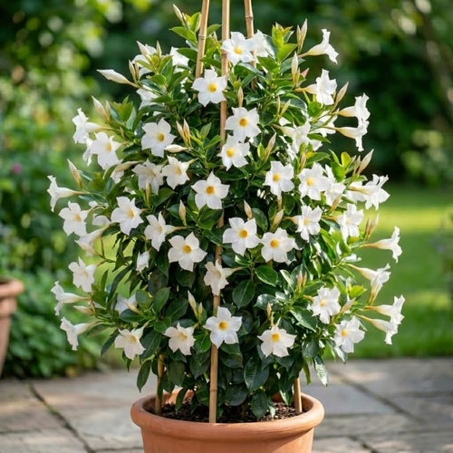2 White Mandevilla Live Plants Vine, Mandevilla Trees Seedlings, Winter Hardy, Spring Flowering Shrubs for Outdoor Planting, Starter Size 4-7" in Tall