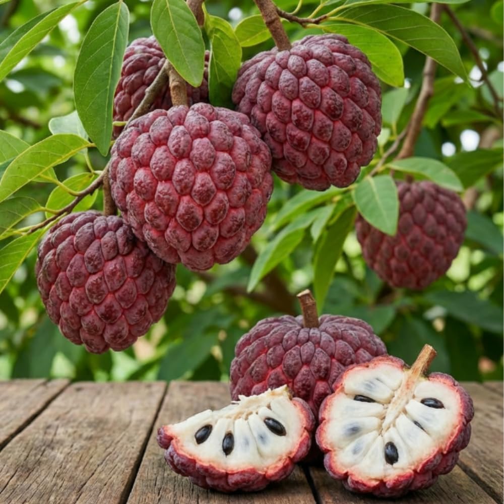 Apple Plant Live, Sweet Tropical Fruit, Sugar Apple Fruit Tree 2-3 Feet Tall in 3 Gallon Pot, Outdoor Planting, No Ship to CA (Red Sugar Apple)