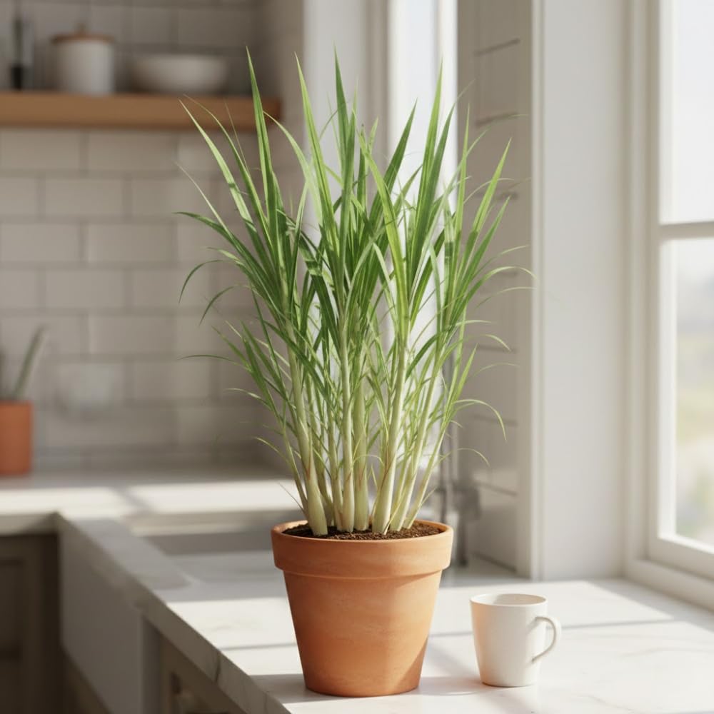 Lemon Grass Live Plant, Lemongrass Plant, 1 Gallon Pot, 1 Feet Tall, Well Rooted, Herb for Indoor Outdoor Growing, 5 Plants in Pot