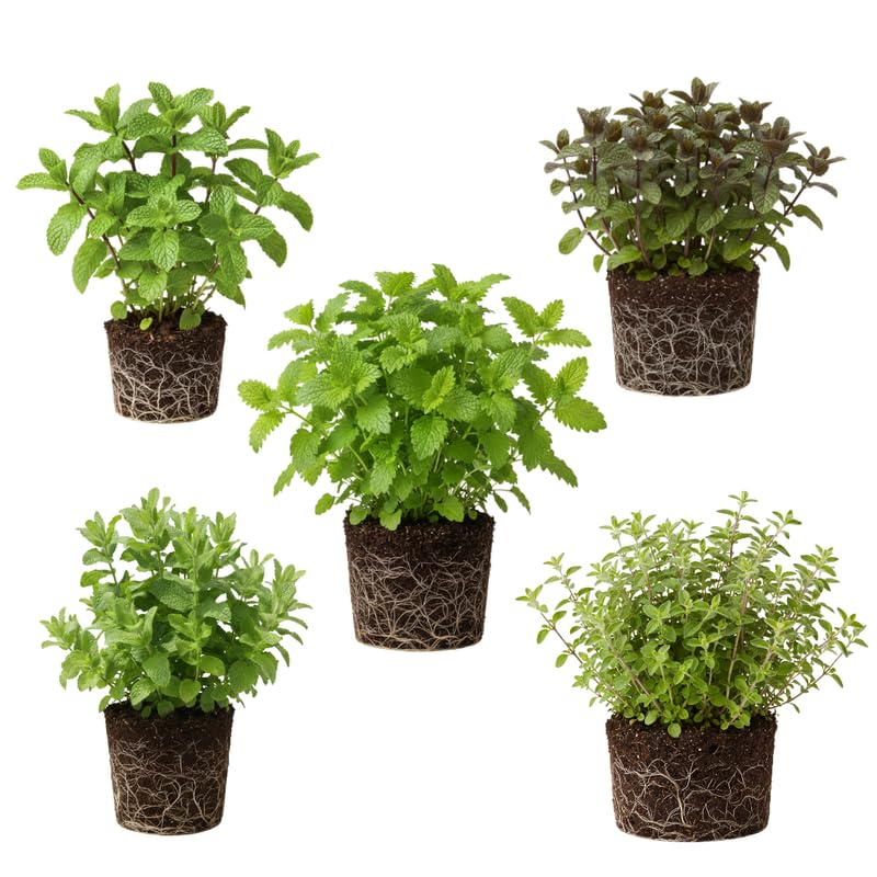 Pack 5 Herb Plants Assortment, Well Rooted Herb Plant Live 4-6'' Tall (Mint, Lemon Balm, Rosemary, or Additional Fresh Herbs), Random Fragrant Herbs Variety Pack for Outdoor Planting