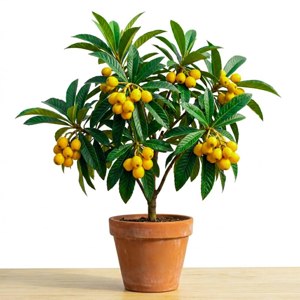 Golden Loquat Tree Live Plant, Loquat Fruit Tree, 2 Feet Tall, 3 Gallon Pot, Sweet Tropical Fruit Tree for Outdoor Gardening, No Ship to CA