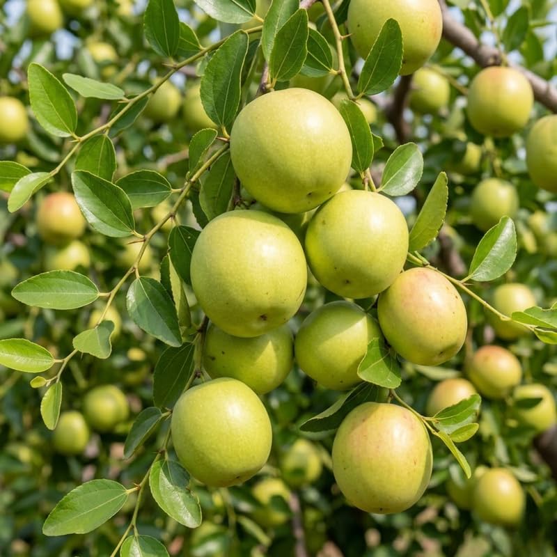 Green Jujube Tree, Jujube Fruit Tree Live Plant, Sweet Fruit, 1-2 Feet Tall in 3 Gallon Pot for Outdoor Planting, No Ship to CA