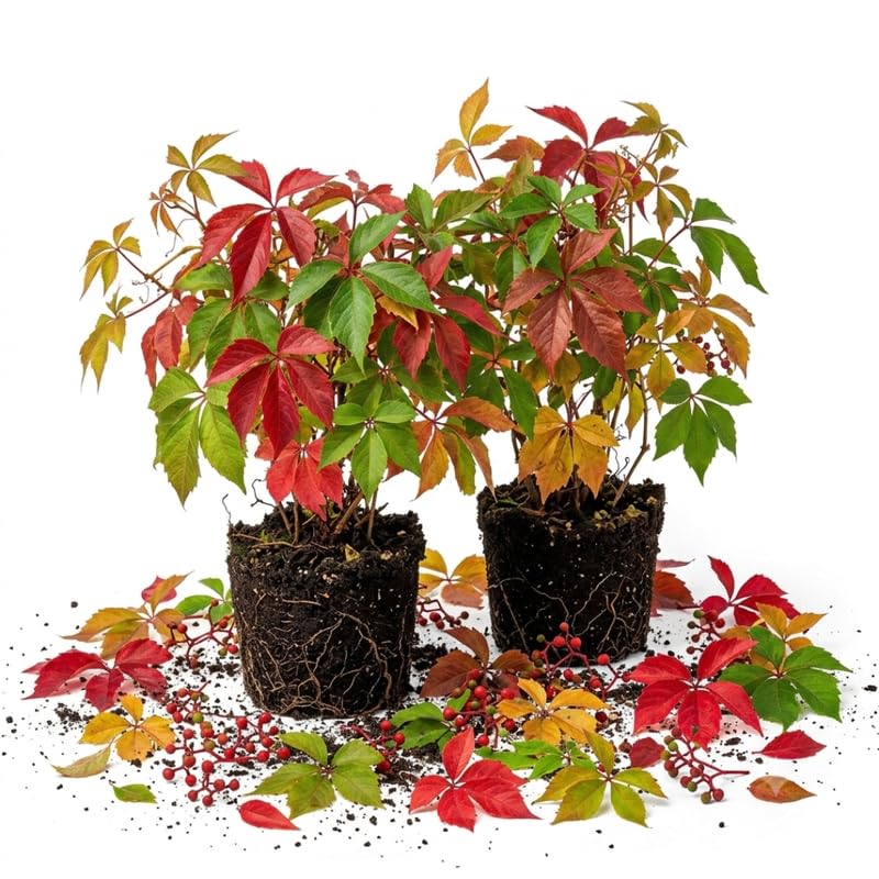 2 Red Ivy Virginia Creeper Live Plants, Climbing Vine, Starter Plant