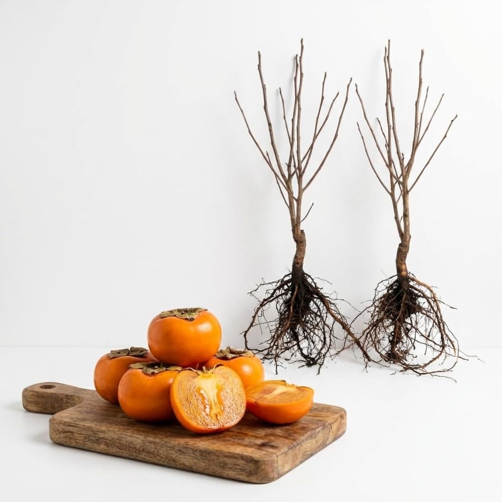 Set 2 Persimmon Tree Seedlings, Persimmon Fruit Bare Roots for Planting Outdoor, 6-12 Inches Tall