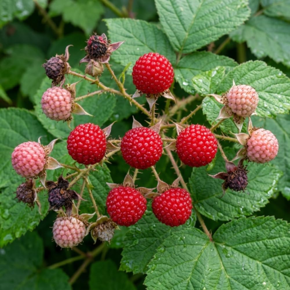 Red Thimbleberry Live Plant, Sweet Edible Berry Plant, 4-8 Inch Tall