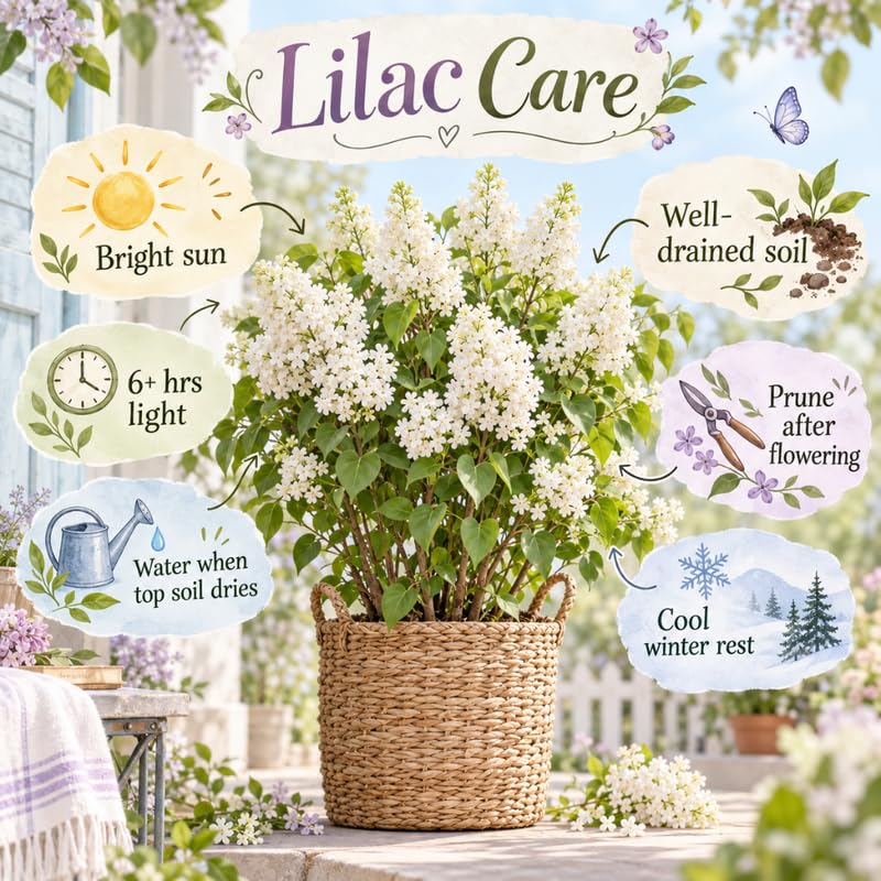 White Lilac Live Plant, Syringa Flowering Shrub, 14"+ Tall