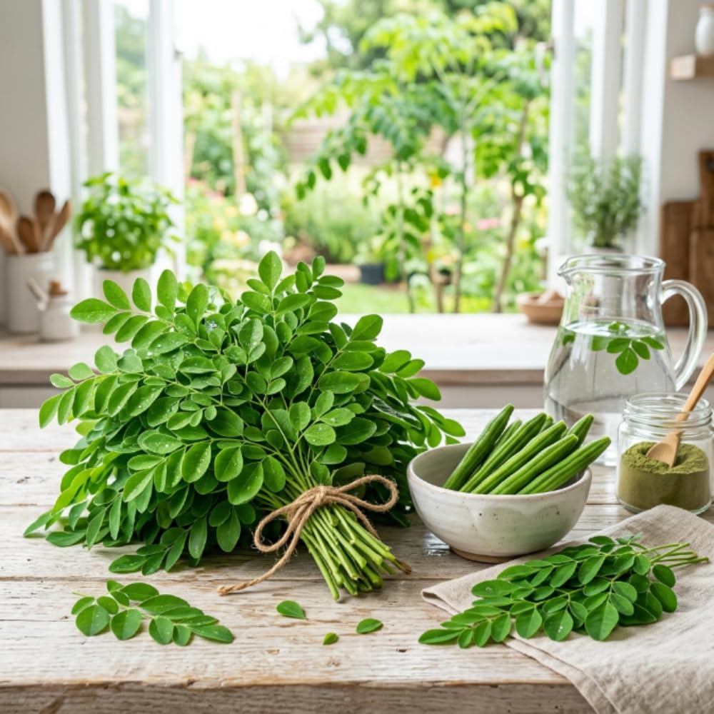 Moringa Tree Live Plant, Moringa Oleifera Plant, Well Rooted in 1 Gallon Pot, 2 Feet Tall, Edible Drumstick Tree Live Plants for Backyard Garden, No Ship to CA