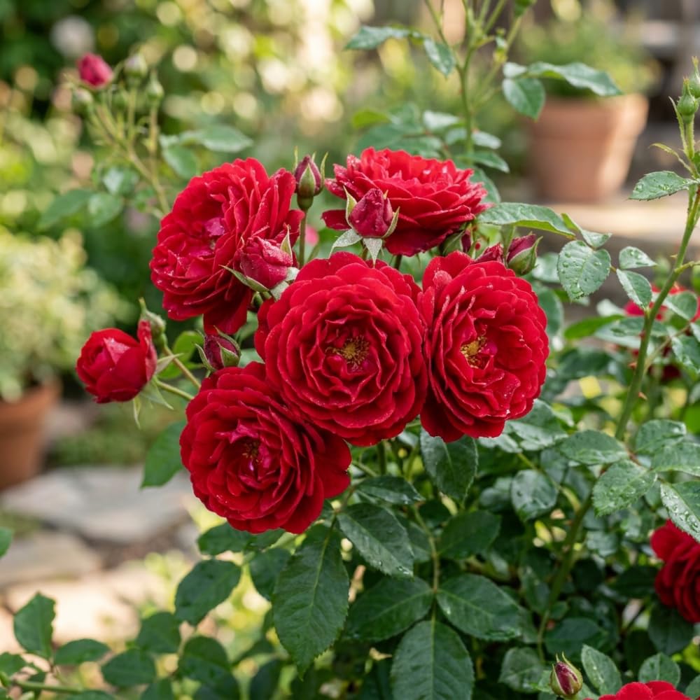 Rose Plant Live, Red Mini Patio Rose Live Plant in 3 Gallon Pot, 1 Feet Tall, Compact Blooming Rose for Containers and Gardens, No Ship to CA