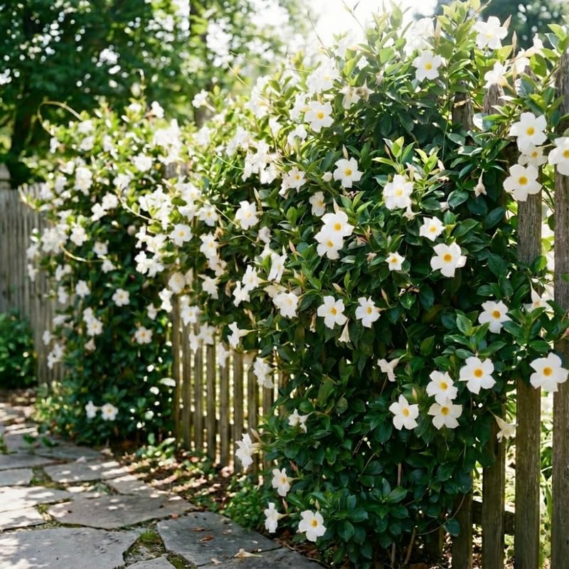 2 White Mandevilla Live Plants Vine, Mandevilla Trees Seedlings, Winter Hardy, Spring Flowering Shrubs for Outdoor Planting, Starter Size 4-7" in Tall