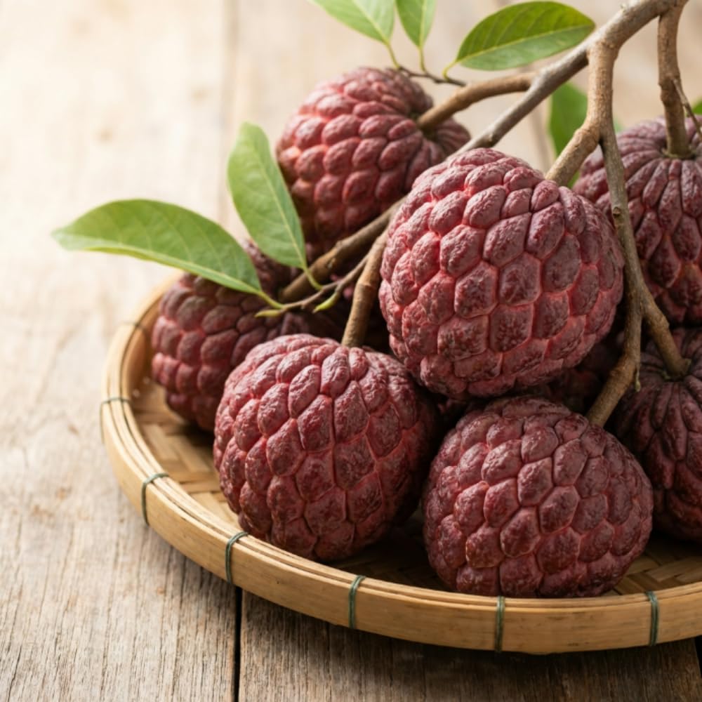 Apple Plant Live, Sweet Tropical Fruit, Sugar Apple Fruit Tree 2-3 Feet Tall in 3 Gallon Pot, Outdoor Planting, No Ship to CA (Red Sugar Apple)