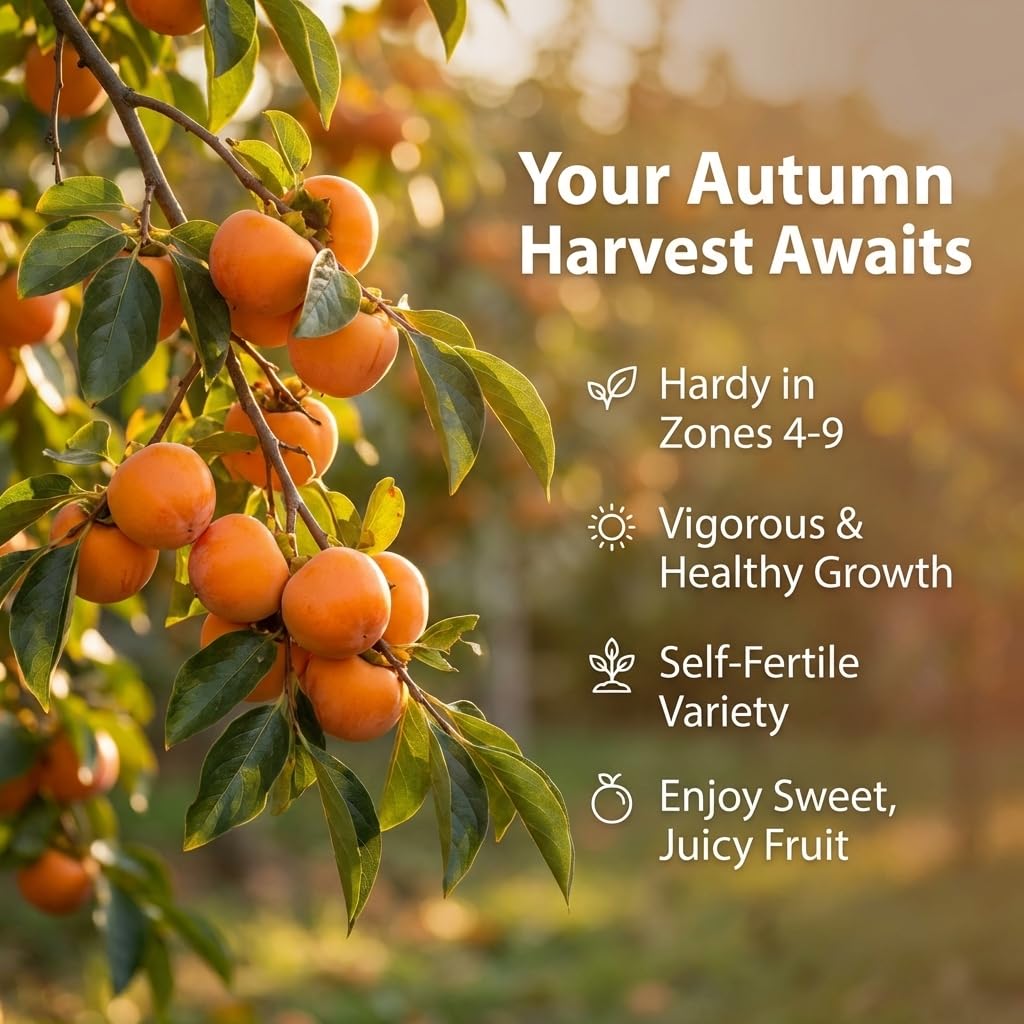 Set 2 Persimmon Tree Seedlings, Persimmon Fruit Bare Roots for Planting Outdoor, 6-12 Inches Tall
