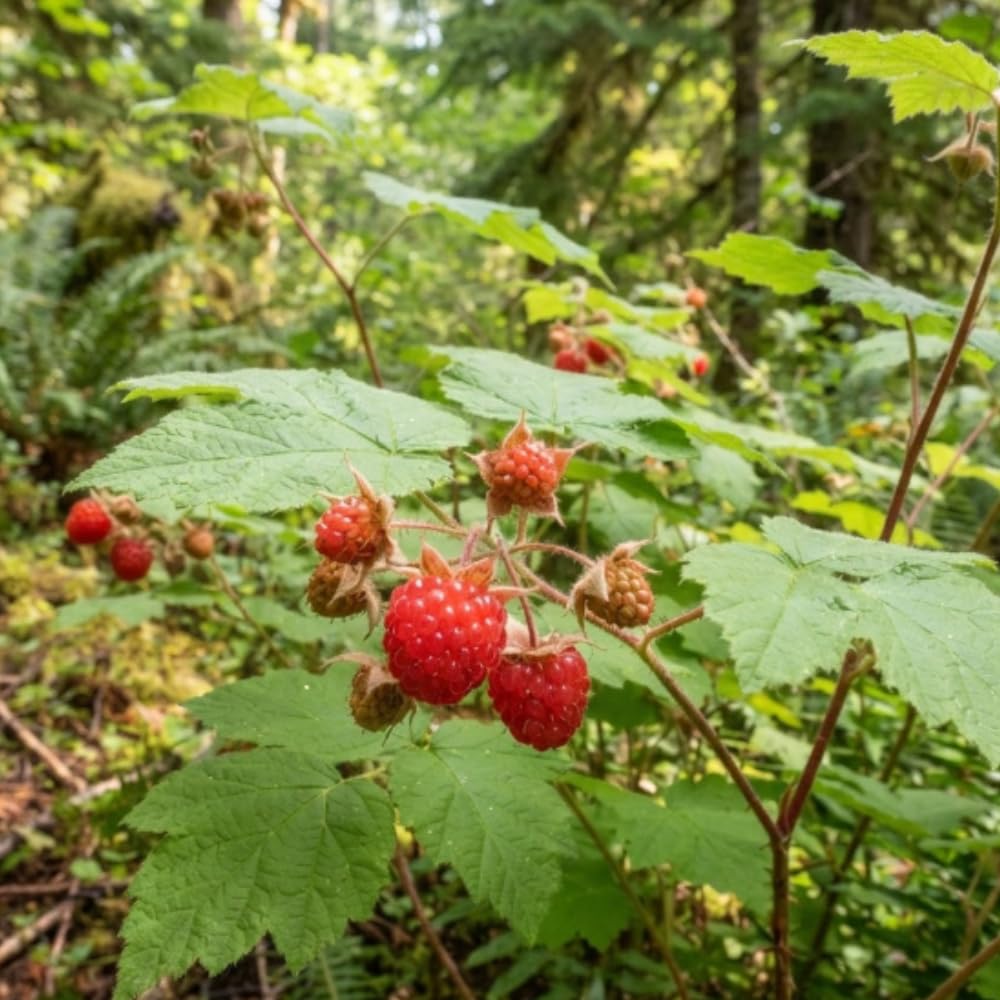 Thimbleberry Raspberry Live Plant, Red Berry Fruit for Garden, 4-7" Tall