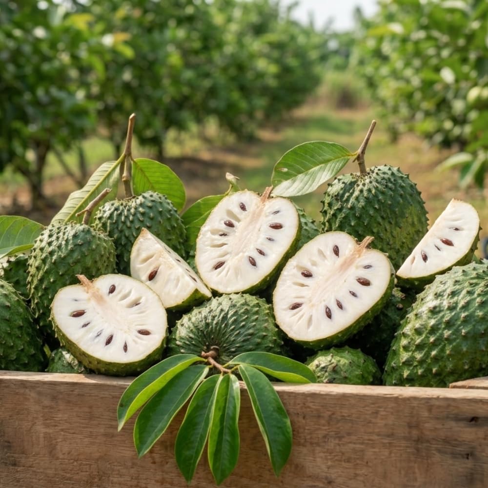 Soursop Tree Plant Live, 2-3 Feet Tall, Annona Muricata Tropical Fruit Tree for Outdoor Indoor Planting, High Yield, Live Soursop Tree in 1 Gallon Pot, High Yield, No to CA