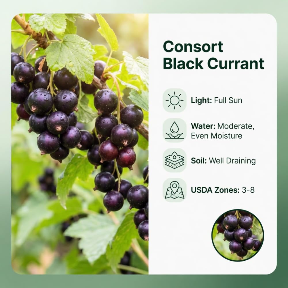 Consort Currant Plant Live, Currant Bush, Fruit Bearing Berry, 3-6" Tall