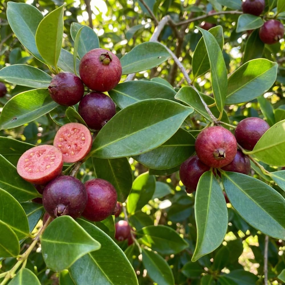 Strawberry Guava Tree Live Plant, Red Guava Fruit Tree, Sweet Tropical Fruit, 1 Feet Tall in 1 Gallon Pot, No Ship to CA