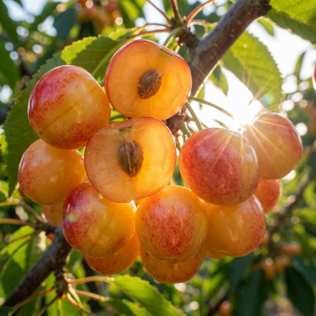 Cherry Tree Live Plant 3–4 Feet Tall in 3 Gallon Pot, Sweet Cherries Fruit Tree for Outdoor Growing, Cold Hardy Garden Tree, Ready to Plant, No CA (Rainier Cherry)