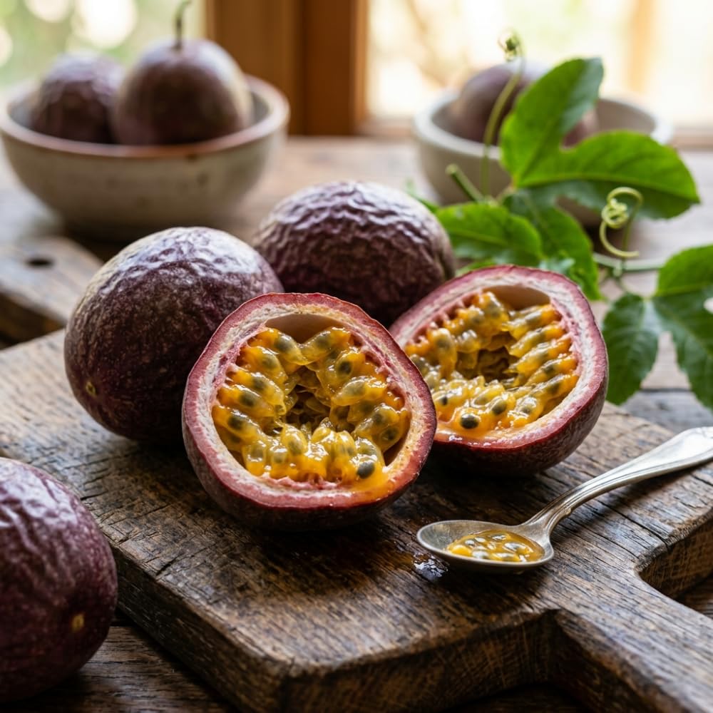Purple Passion Fruit Plant Live, Passion Fruit Tree, 1 Gallon Pot, 1 Feet Tall, Tropical Climbing Fruit for Indoor Outdoor Planting, No Ship to CA