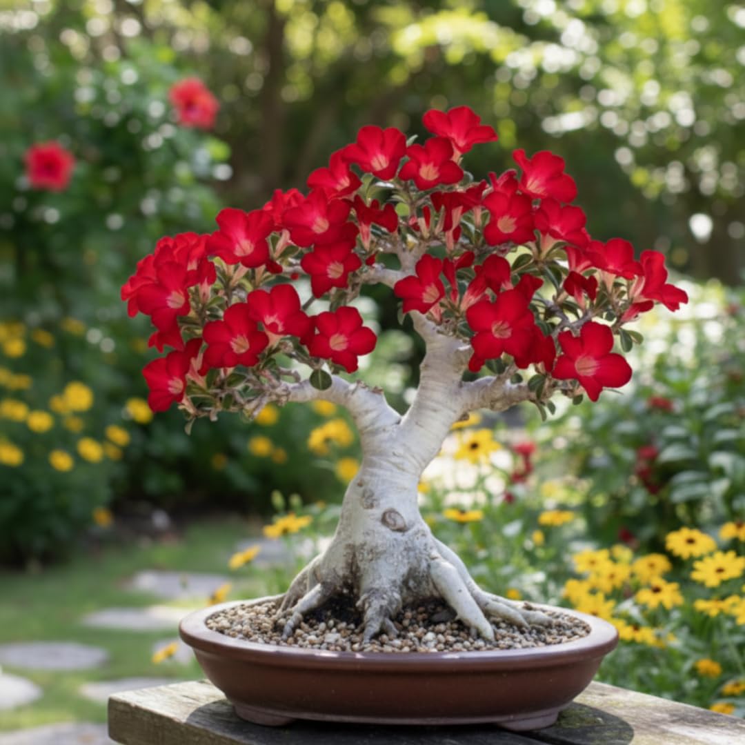 Live Desert Rose Plant, Adenium Obesum Desert Rose, Flowering Succulent, 4-7 Inches Tall for Indoor or Outdoor Planting (Red Desert Rose)
