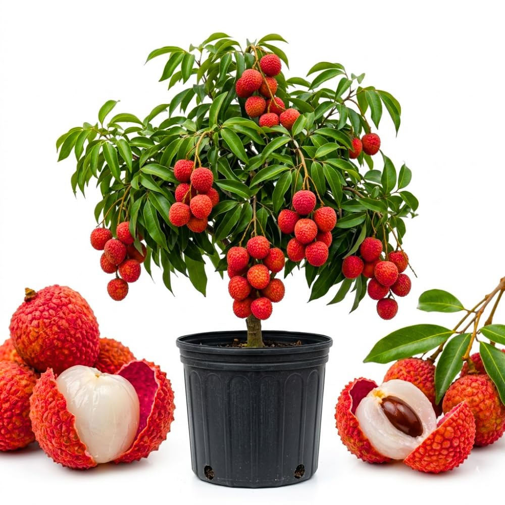 Sweetheart Lychee Fruit Tree, Lychee Tree Live Plant, Perennial Tropical Fruit Trees for Oudoor Garden, 3 to 4 Feet Tall, 3 Gallon Pot, No Ship to CA