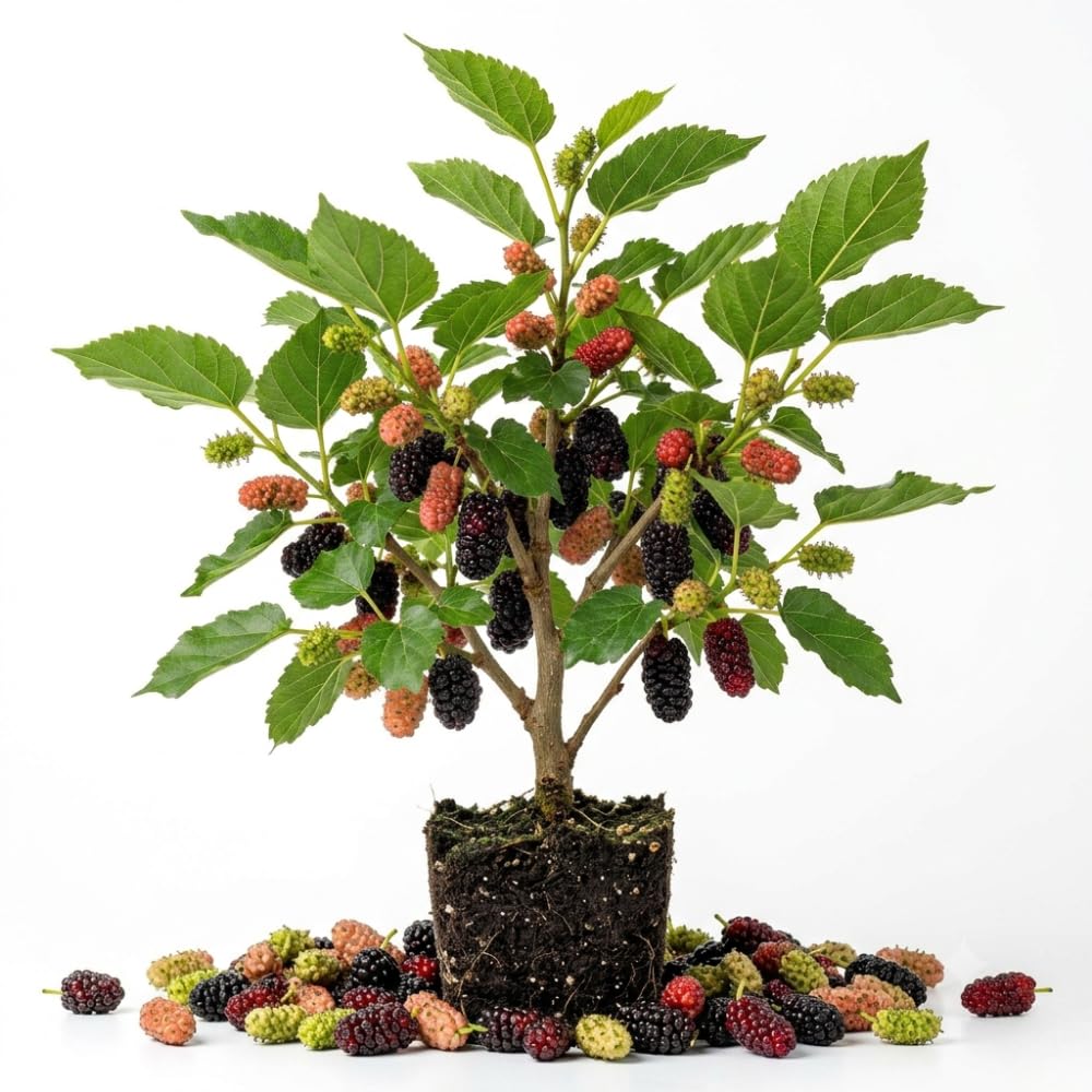 Mulberry Live Plant, Sweet Dark Berries, 5-8 Inch Tall