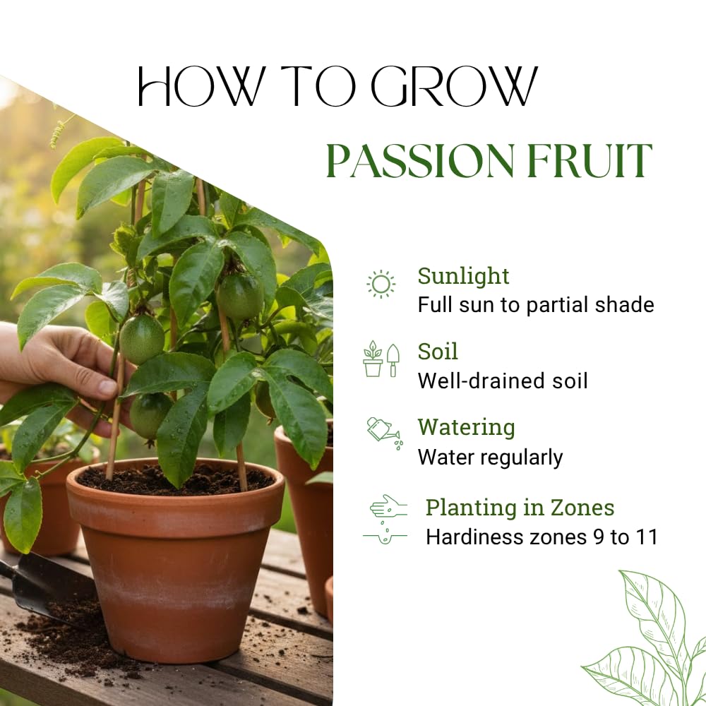 Purple Passion Fruit Plant Live, Passion Fruit Tree, 1 Gallon Pot, 1 Feet Tall, Sweet Fruits, Passionfruit Vine Plant for Trellis and Outdoor Garden, No Ship to CA