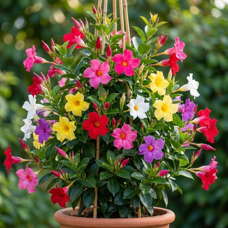 2 Random Bloom Mandevilla Live Plants Vine, Mandevilla Trees Seedlings, Winter Hardy, Spring Flowering Shrubs for Outdoor Planting, Starter Size 4-7" in Tall
