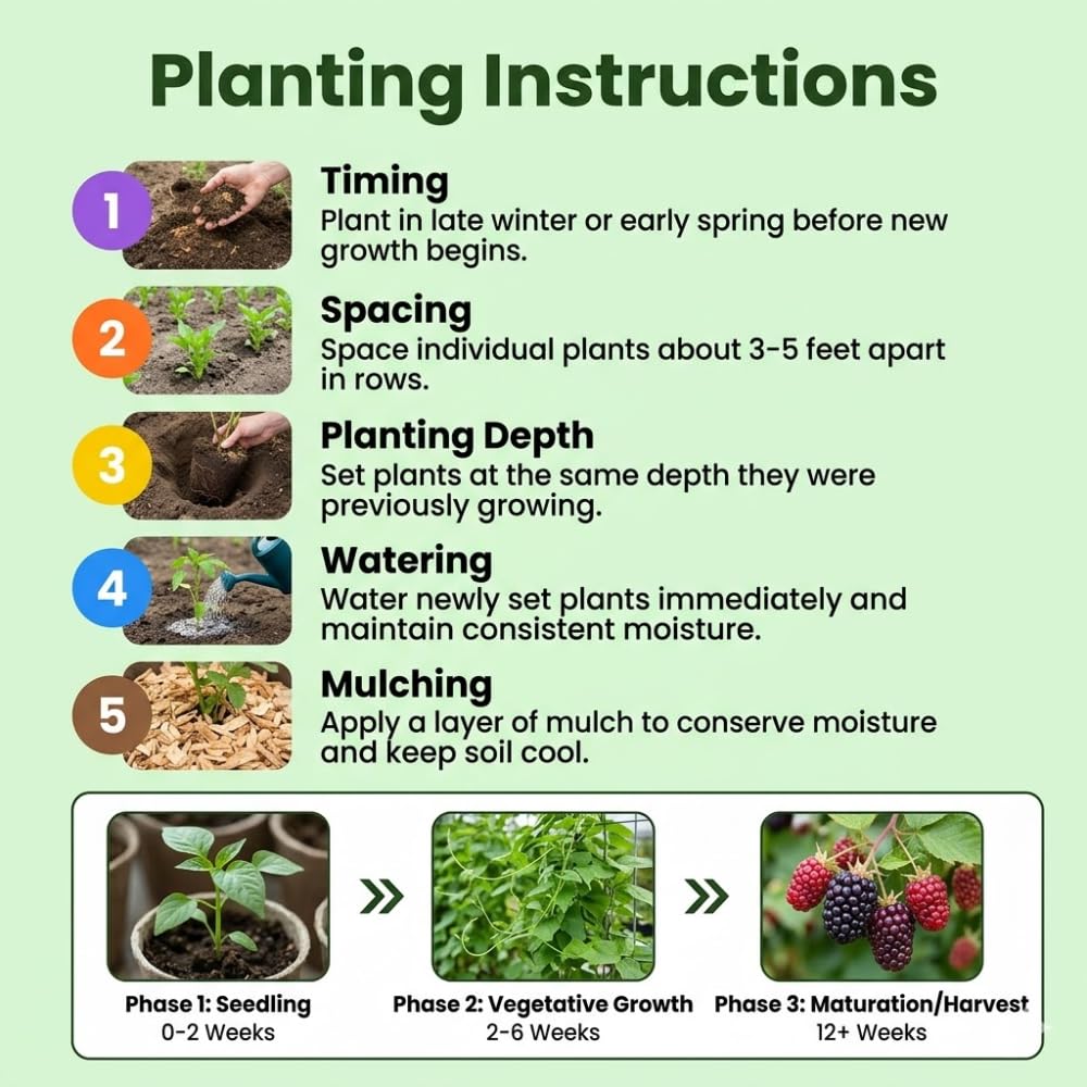 Set 2 Thornless Boysenberry Plants, Boysenberry Plants for Planting, Sweet Berries, 4 to 6 Inches Tall, Indoor Outdoor Growing