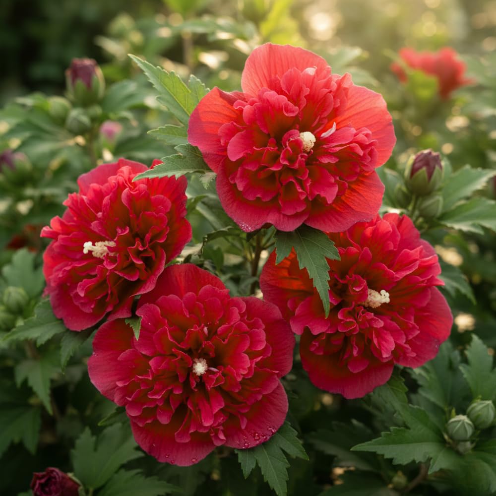 Red Althea Rose of Sharon Plants Live Trees Seedlings, 1 Year Old 6-12 Inches Tall, Winter Hardy, Flowering Shrubs for Outdoor Planting, Multicolor on One Plant