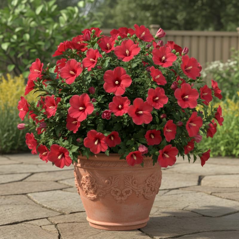 Red Althea Rose of Sharon Tree Live Plant, 1 Year Old Dormant Seedling in Quart Pot, Hibiscus Syriacus for Outdoor Planting, Cold Hardy
