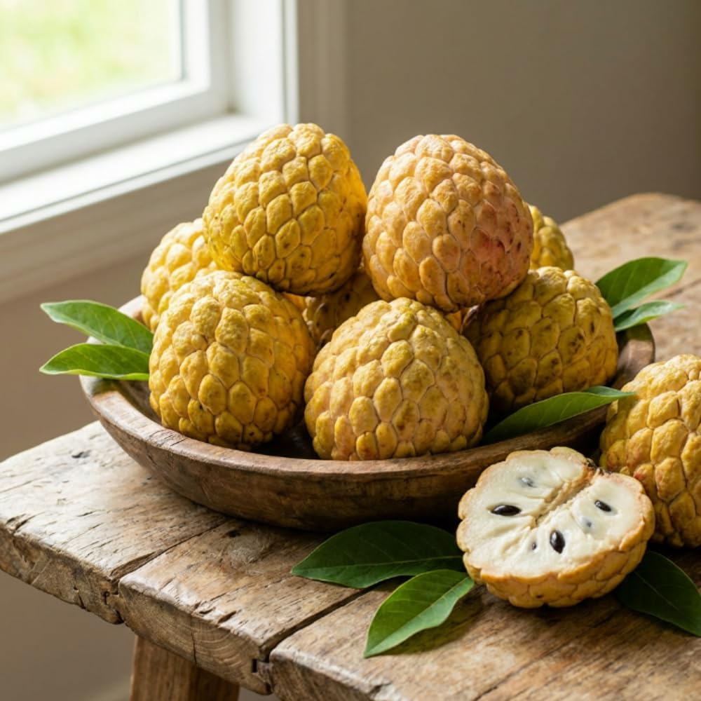 Apple Plant Live, Sweet Tropical Fruit, Sugar Apple Fruit Tree 2-3 Feet Tall in 3 Gallon Pot, Outdoor Planting, No Ship to CA (Yellow Sugar Apple)