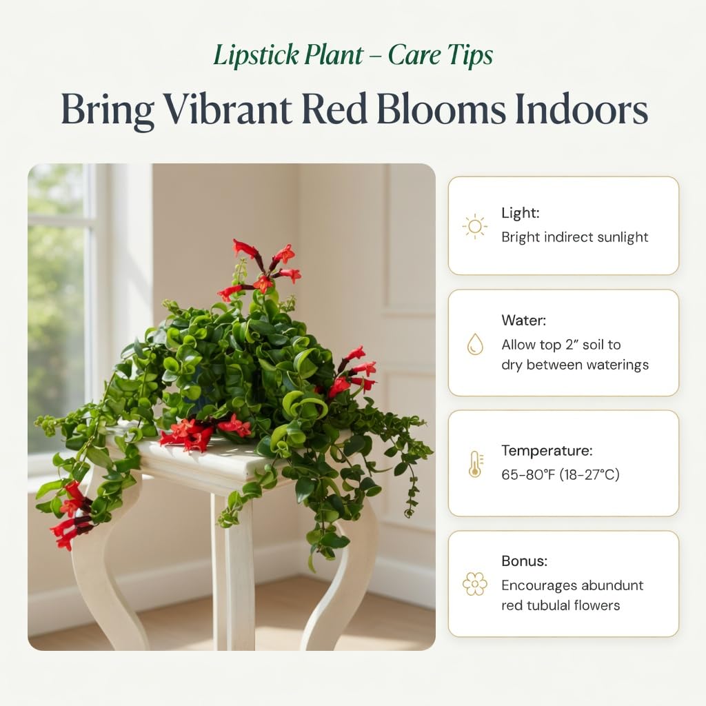 Red Lipstick Plant Live 4-6 Inch Tall, Curly Twisted Lipstick Plant, Curly Lipstick Trailing Vine Houseplant for Indoor Growing, No Pot