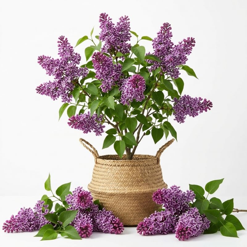 Purple White Lilac Live Plant, Syringa Flowering Shrub, 8-12" Tall